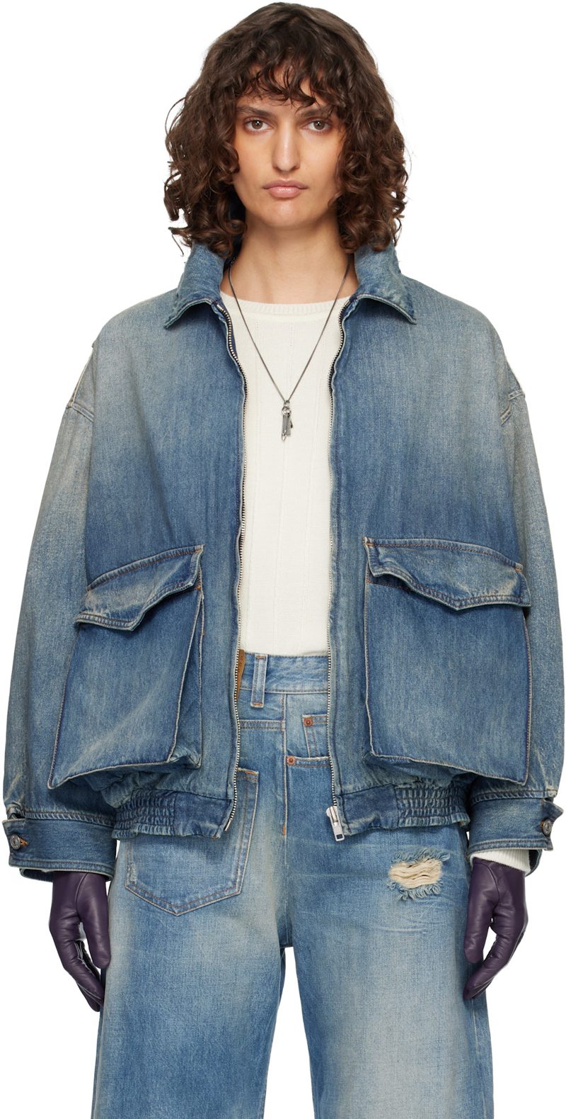 Blue Flap Pocket Denim Jacket 261188F063008