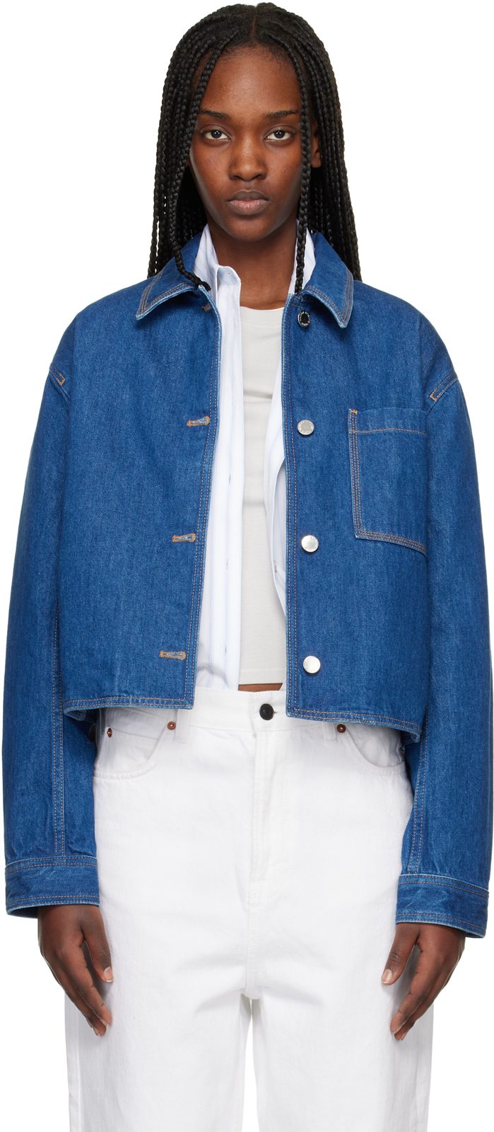 Maison Kitsune Blue Cropped Denim Jacket 261389F060000