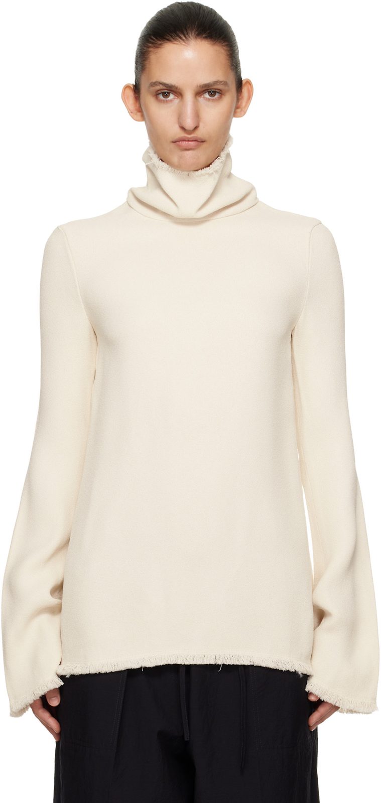 TOTEME Beige Frayed-Edge Slim Turtleneck 261771F099005
