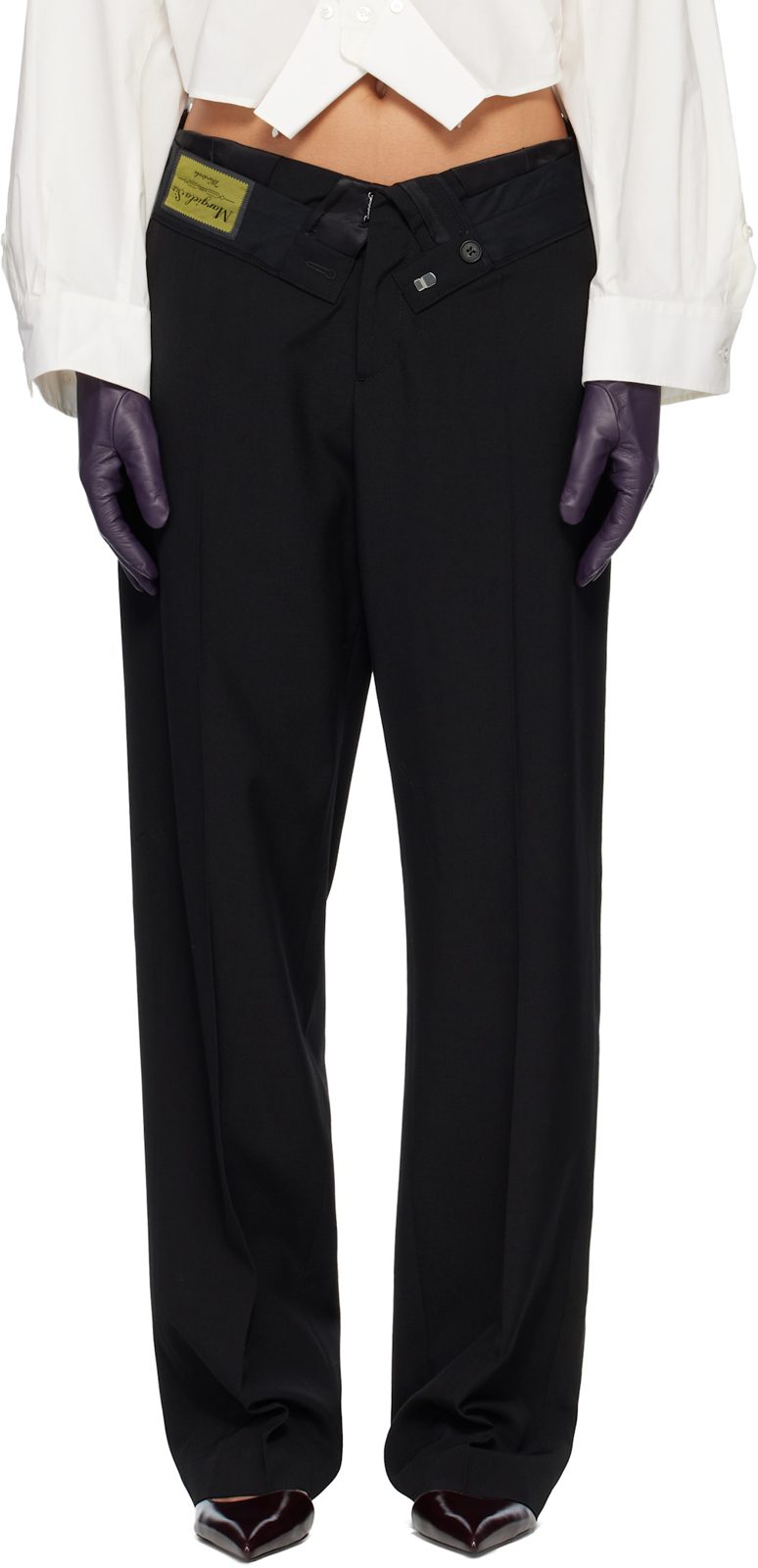 Black Reverse Waistband Trousers 261188F087003