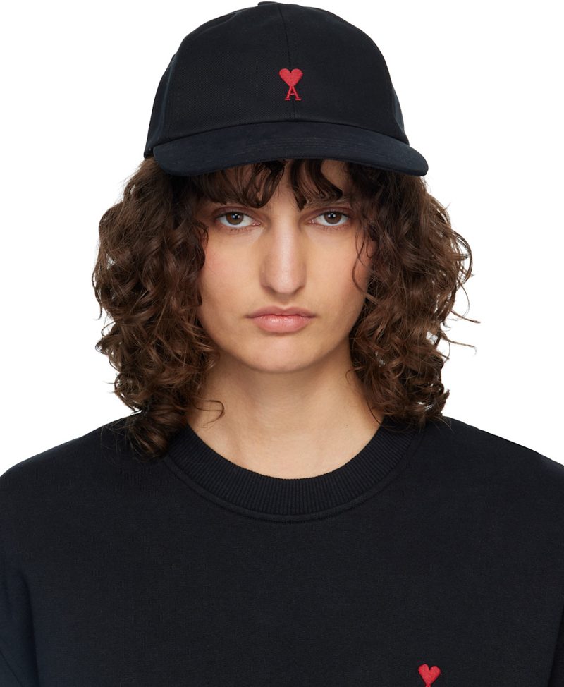 Black Cotton Ami de Coeur Embroidery Cap 261482F016004