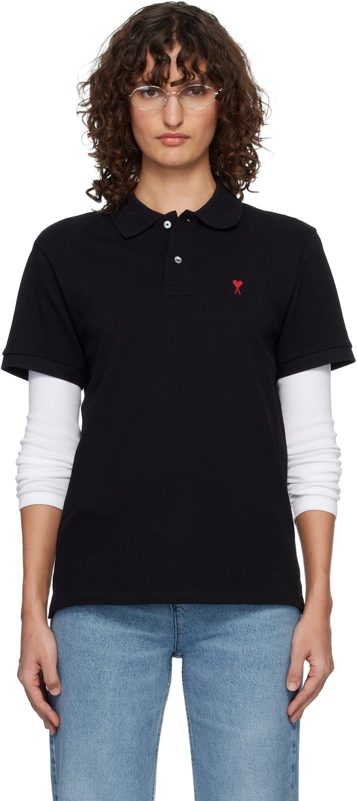 Black Cotton Ami de Coeur Polo 261482F108008