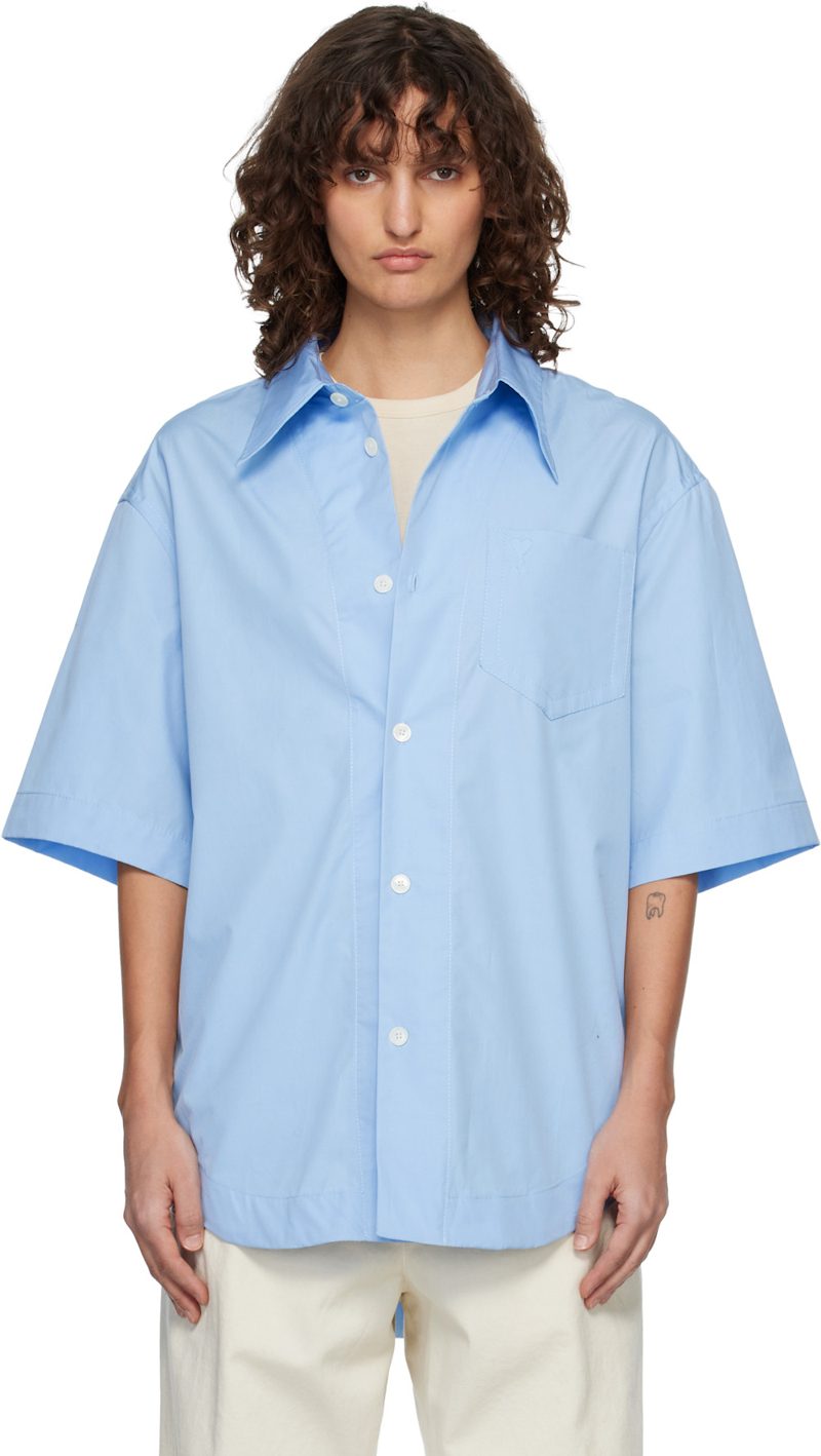 Blue Short Sleeve Wide Shirt 261482F109000