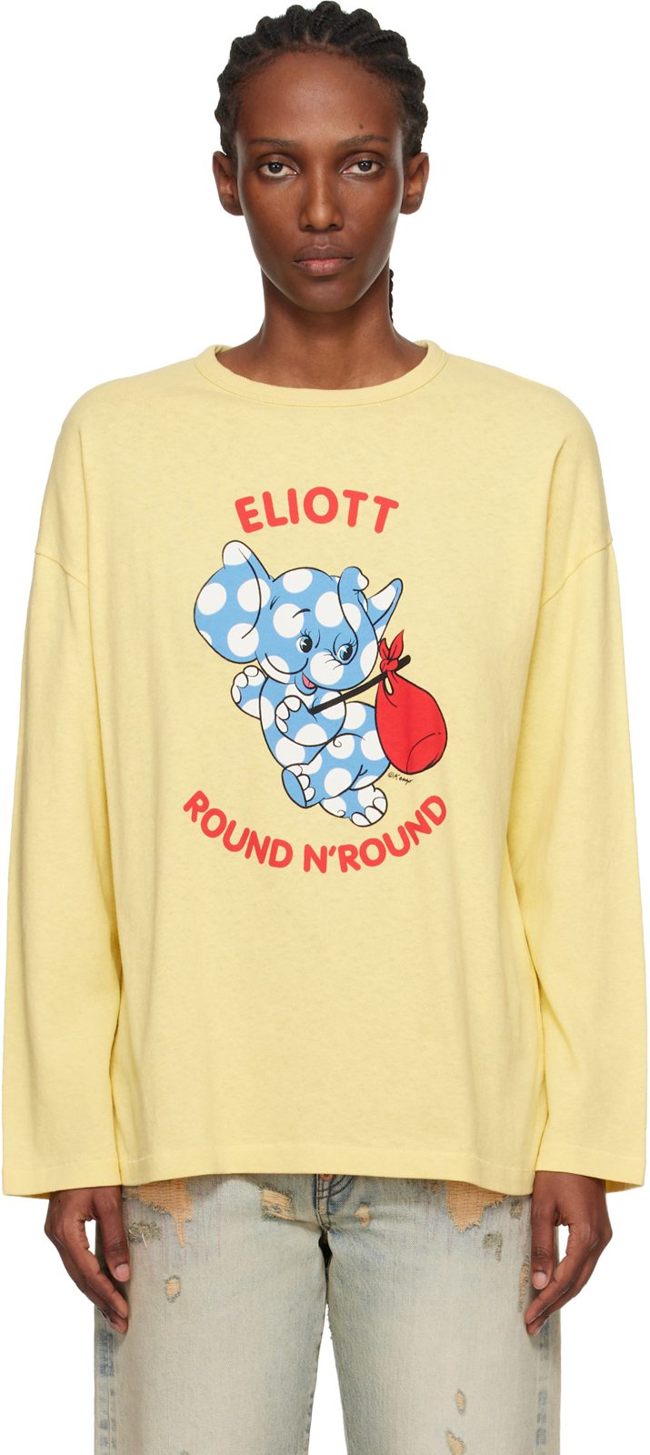 Yellow [겐조] Paris Cartoon Long Sleeve T-shirt 261387F110007