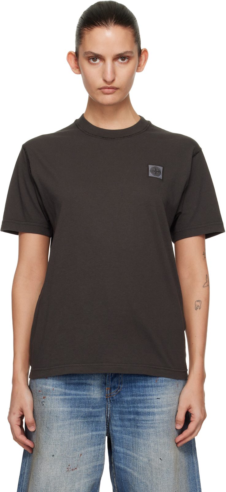 Gray 2100026 Organic Cotton Jersey Fissato Effect T-shirt 261828F110005