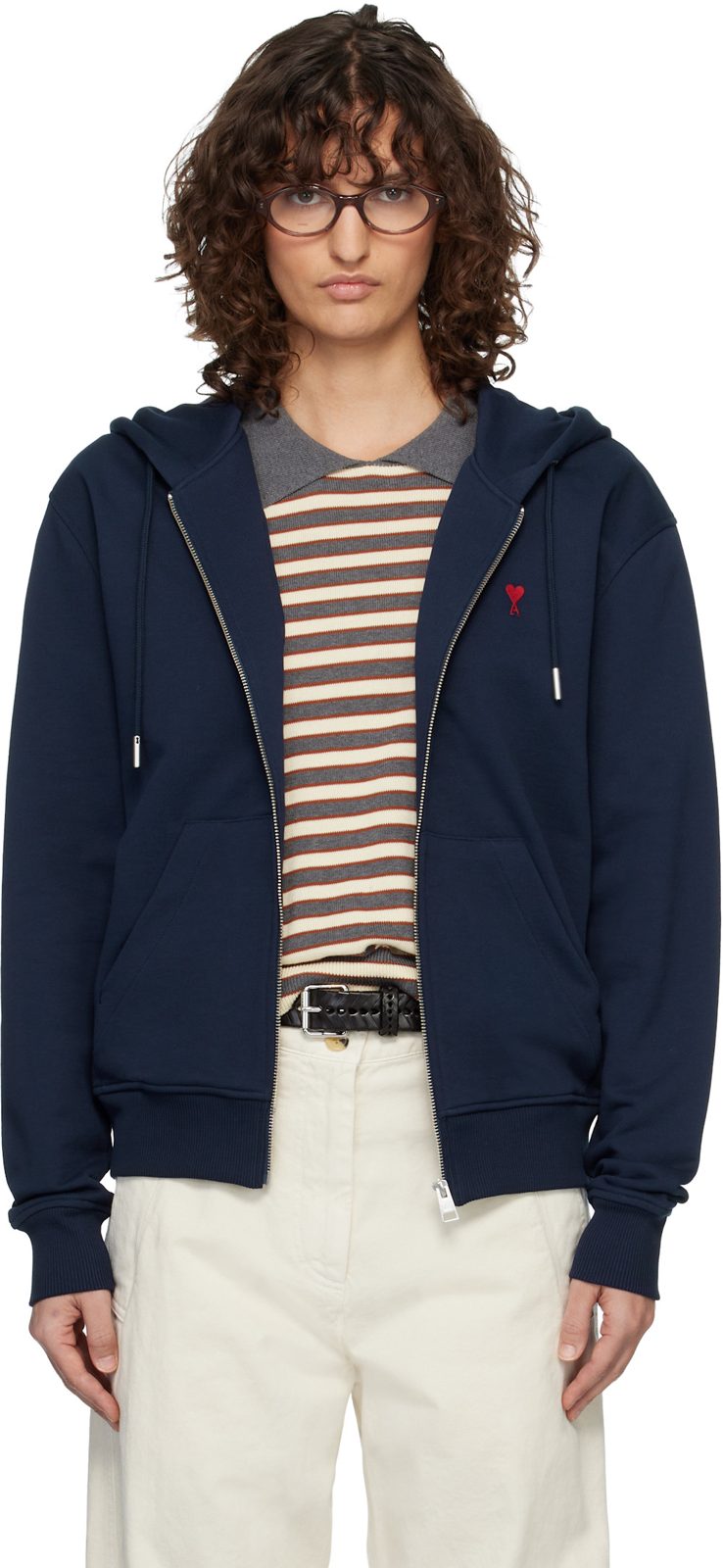 Navy Ami de Coeur Zipped Hoodie 261482F097002