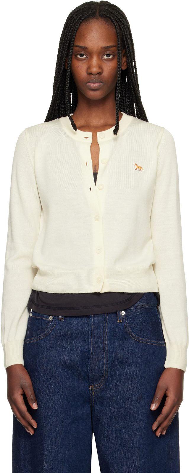 Maison Kitsune [오프화이트] Baby Fox Merino Regular Cardigan 261389F095007