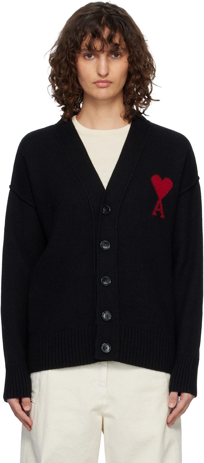 Black Wool Ami de Coeur Cardigan 261482F095006