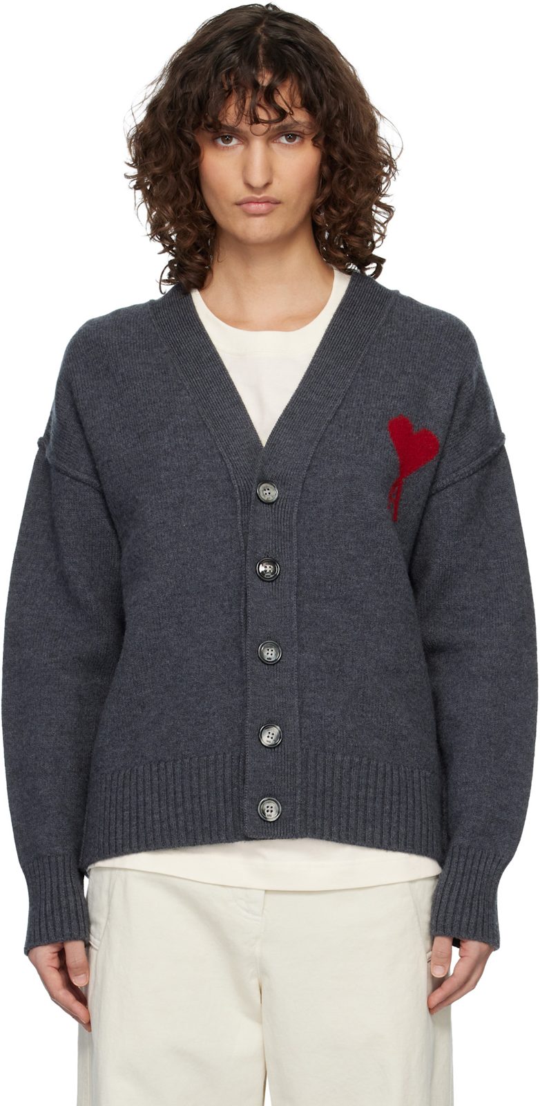 Gray Wool Ami de Coeur Cardigan 261482F095005