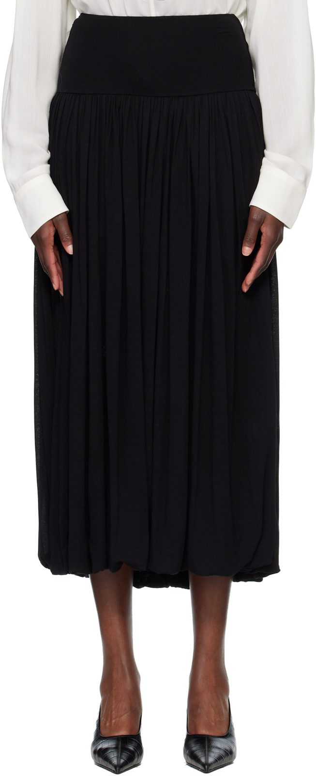TOTEME Black Soft Gathered Midi Skirt 261771F092006