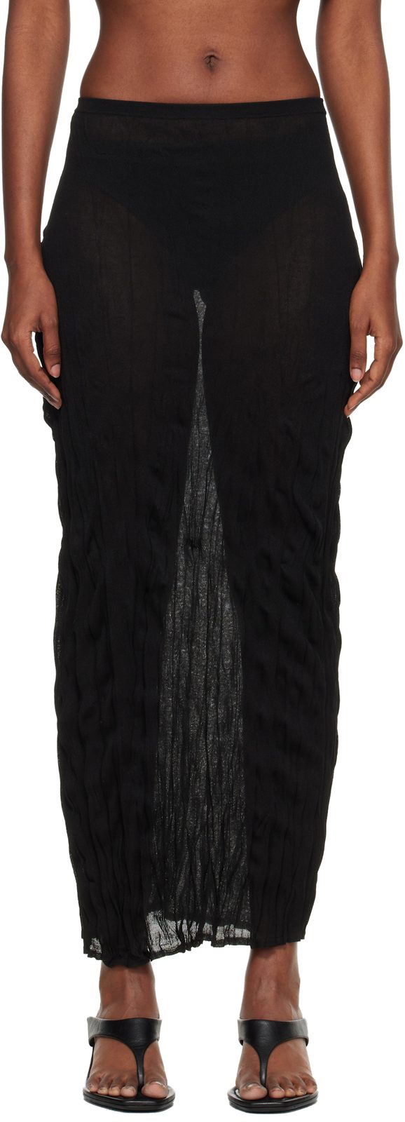 TOTEME Black Crinkled Knit Midi Skirt 261771F092008