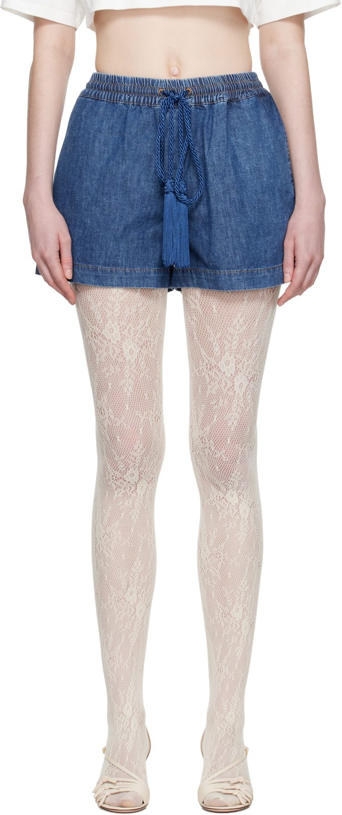 Blue Denim Chambray Shorts 261476F088003