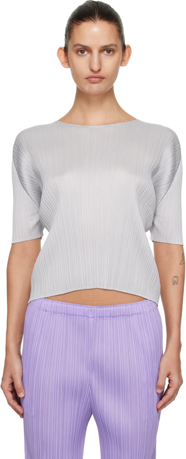 PLEATS PLEASE [이세이 미야케] Gray Monthly Colors April T-shirt 262941F110009