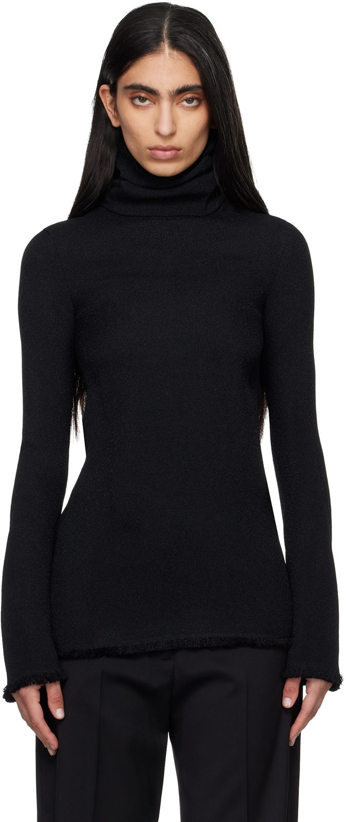 TOTEME Black Frayed-Edge Slim Top 261771F099006