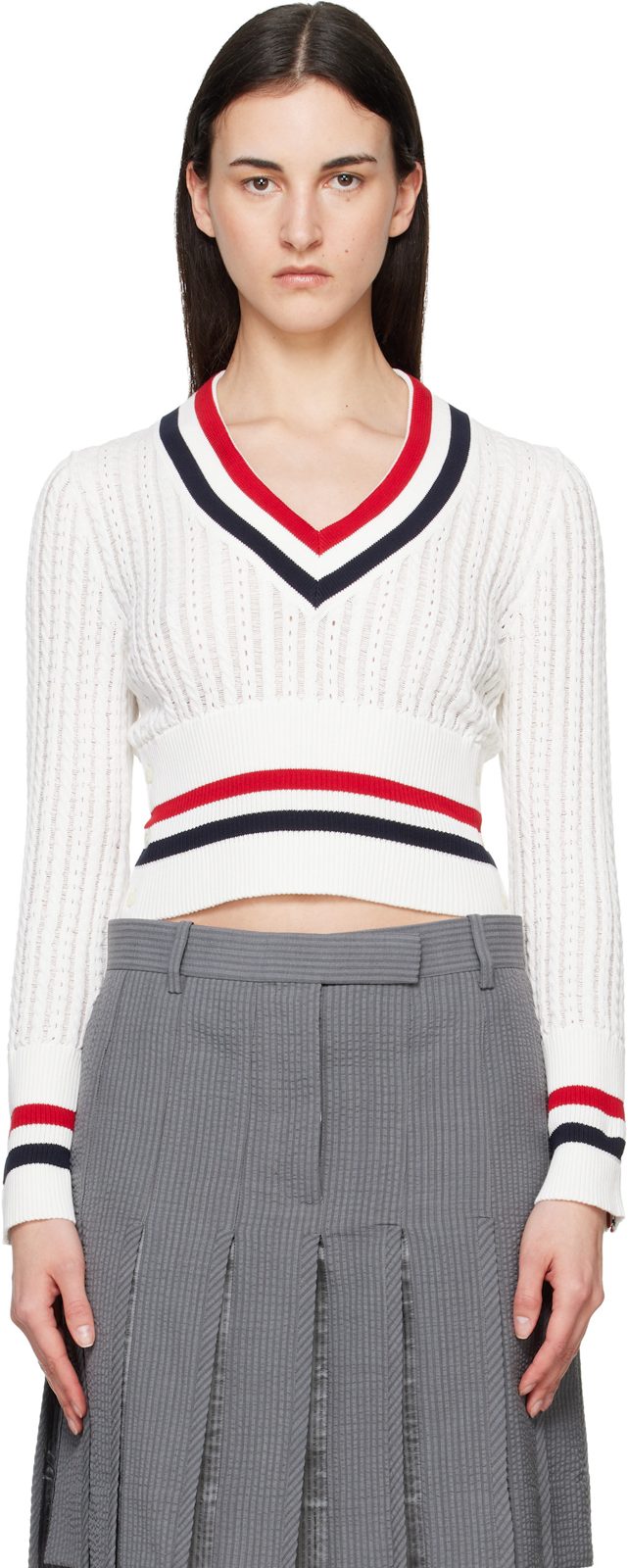 오프화이트 Baby Ladder Cable Shrunken V Neck Sweater 261381F100001