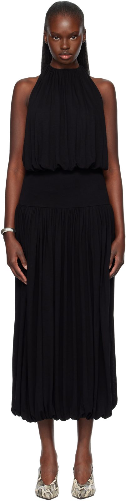 TOTEME Black Soft Gathered Midi Dress 261771F054014
