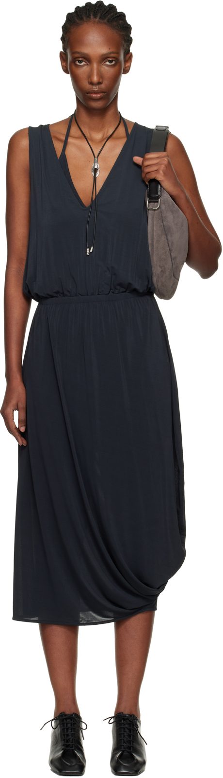 Gray Double Layer Drape Maxi Dress 261646F054010