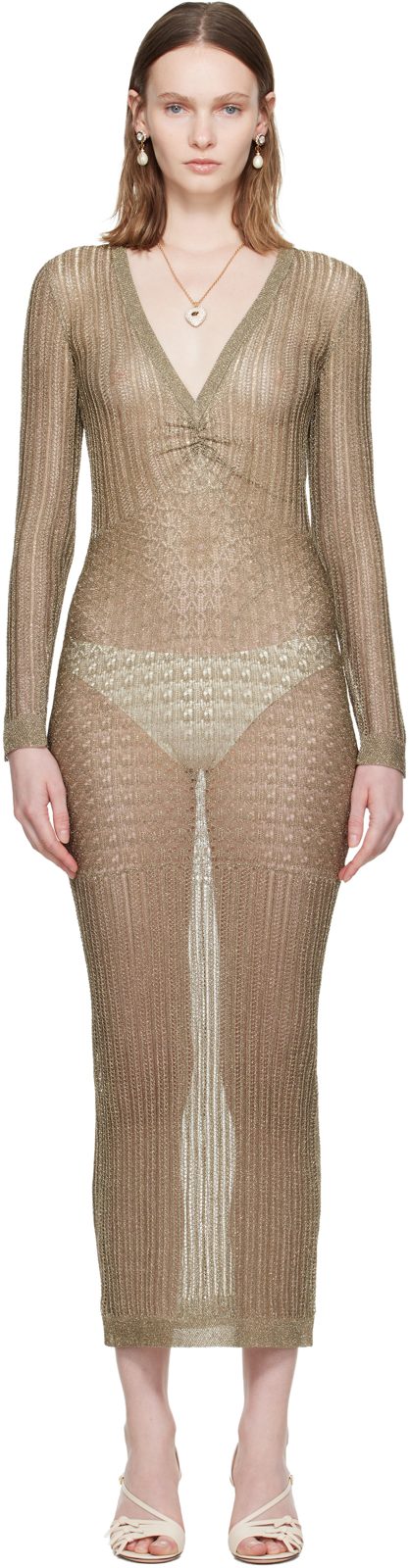 Gold Tailored Elegance Lurex Maxi Dress 261476F055003