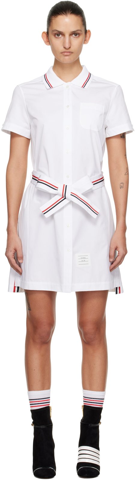 White Solid Poplin Bow Minidress 261381F052007