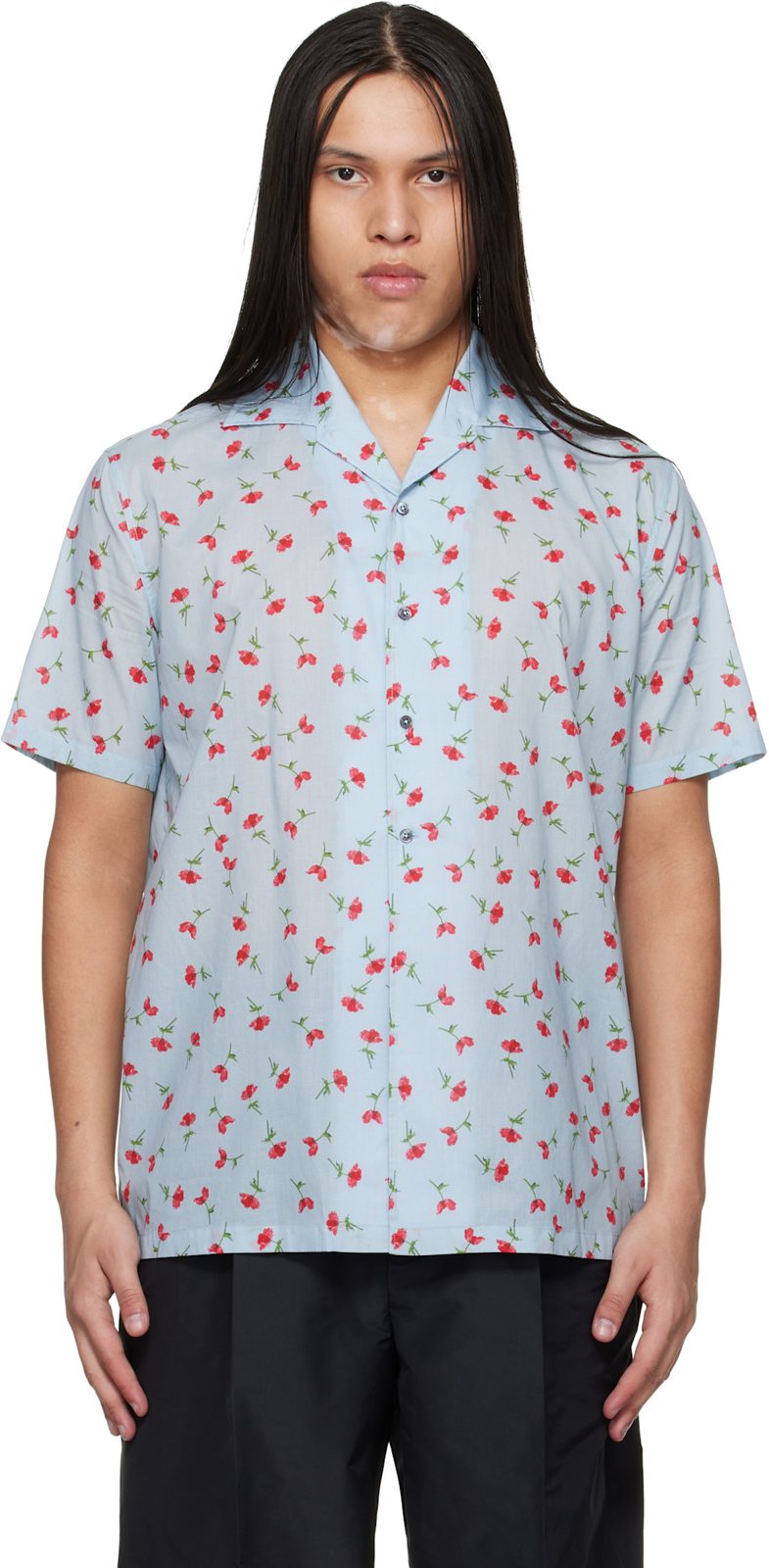 Blue Floral Print Shirt 261249M192017