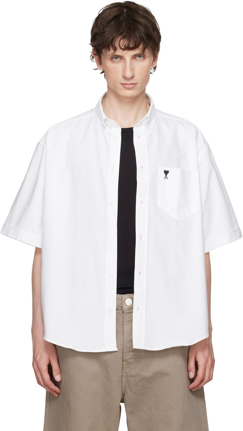 White Boxy Embroidered Ami de Coeur Shirt 261482M192027