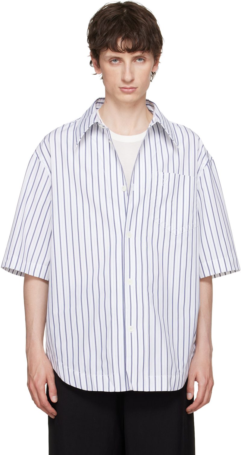 White Striped Ami de Coeur Wide Shirt 261482M192001