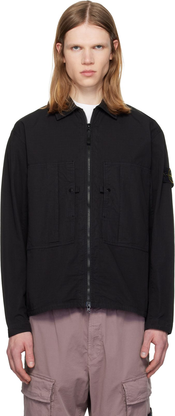 Black 1200005 Mercerized Organic Cotton Ripstop Overshirt 261828M177007