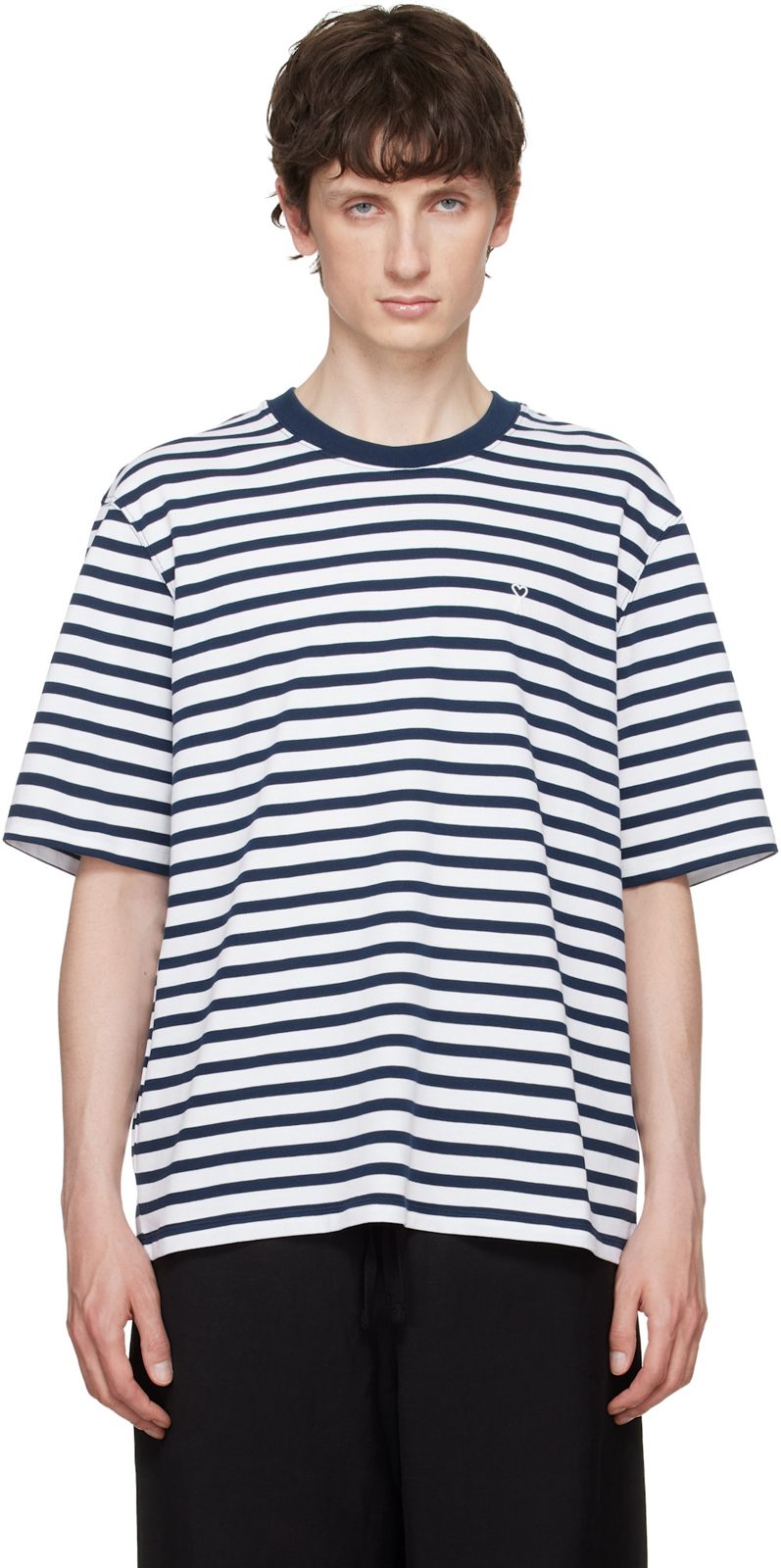 White & Navy Boxy Mariniere Ami de Coeur T-shirt 261482M213011