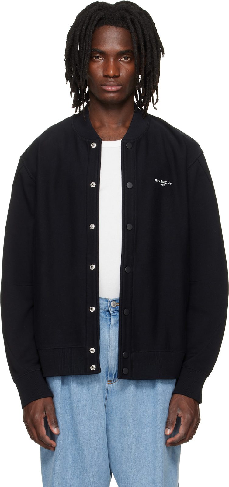 Black Couture Seam Fleece Embroidered Cardigan 261278M200001