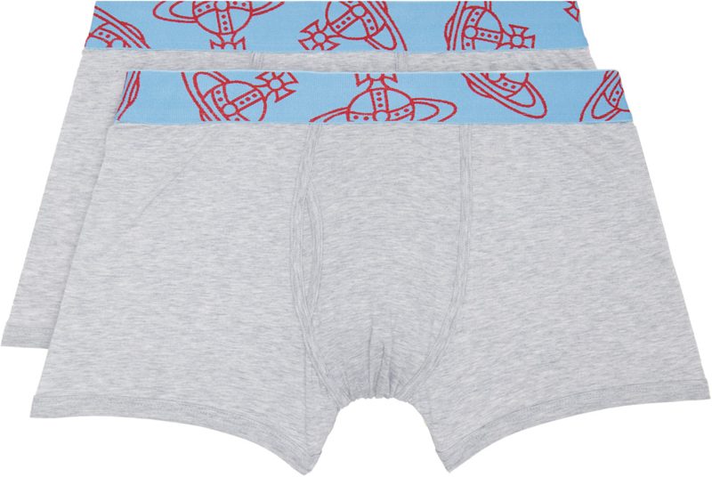 Two-Pack Gray Band Boxer Briefs 261314M216003