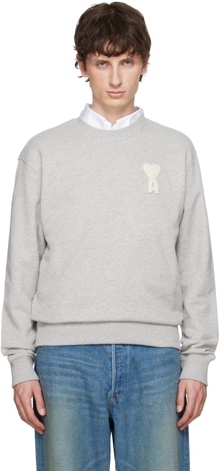 Gray Cotton Crochet Ami de Coeur Sweatshirt 261482M201000