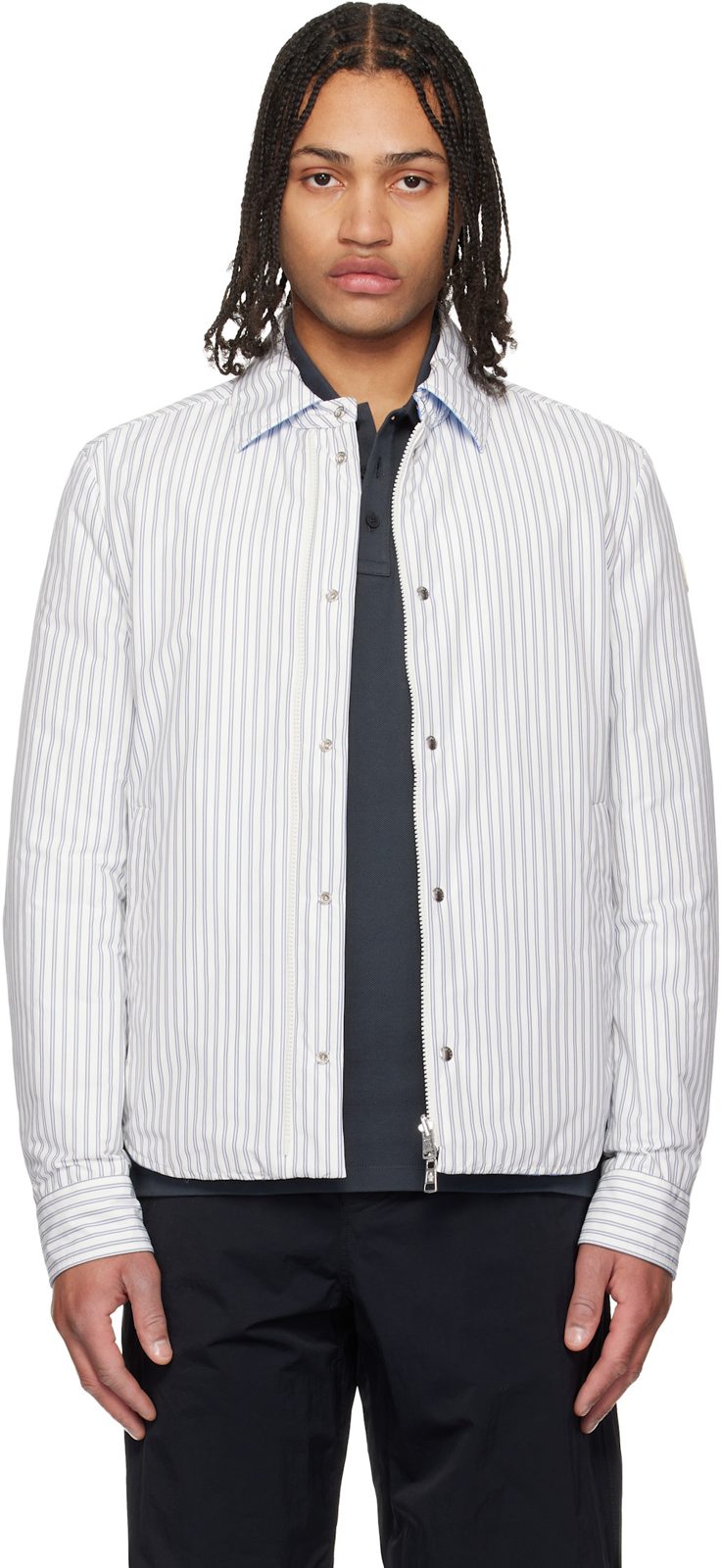 White & Blue Reversible Down Shirt Jacket 261111M180025
