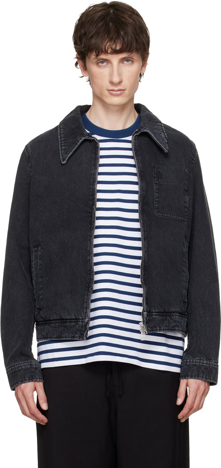 Black Tonal Ami de Coeur Zipped Denim Jacket 261482M177000