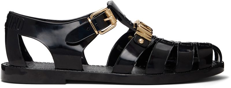 Moschino Black Jelly Logo Lettering Sandals 261720M234010