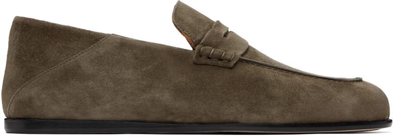 Khaki BECKHAM Edition Suede Penny Loafers 261085M231040