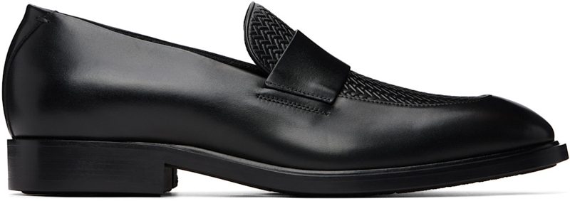 Black Woven Vamp Leather Loafers 261085M225021