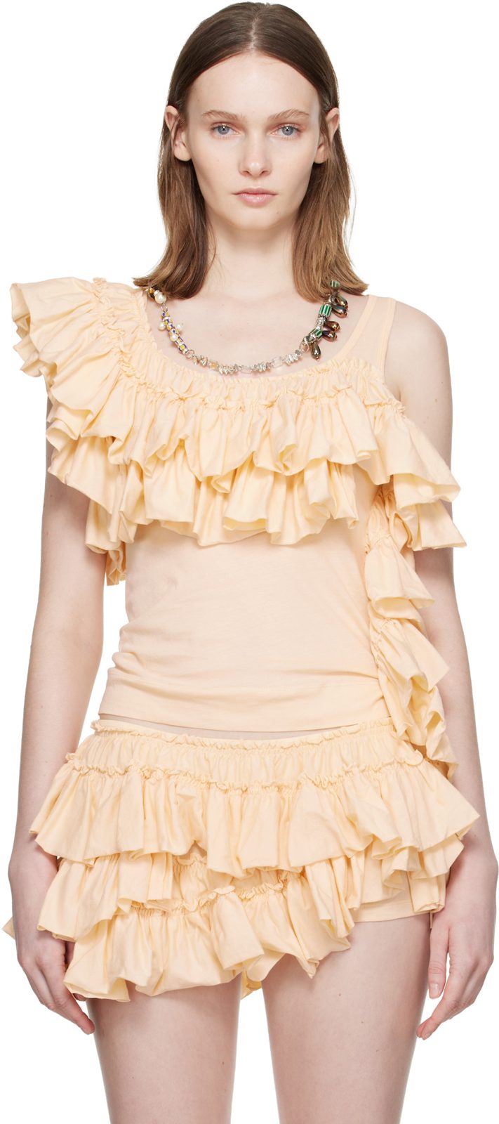 Beige Ruffled Top 261358F111014
