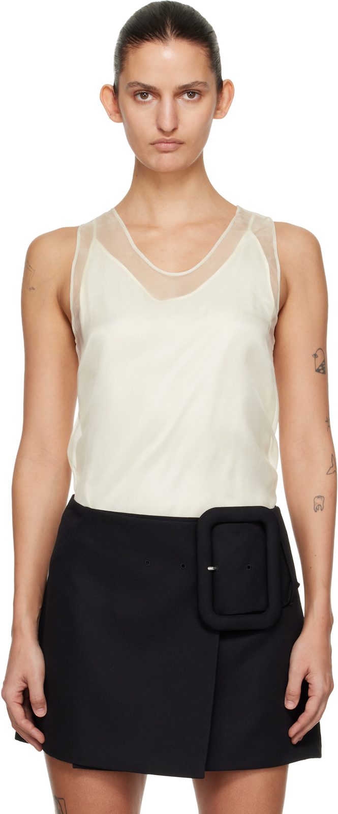 오프화이트 Sheer Silk Tank Top 261482F111000