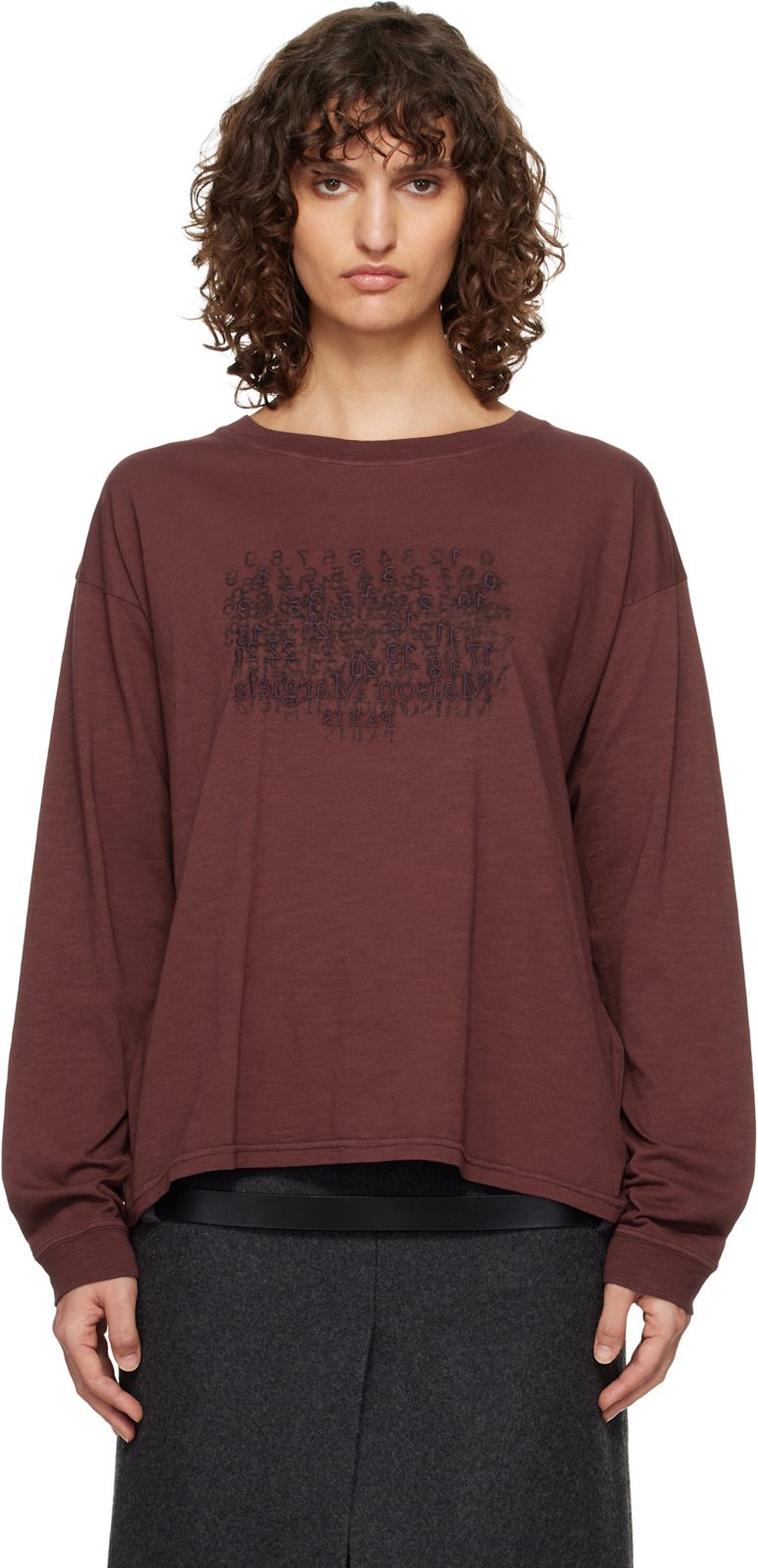 Burgundy Cotton Numerical T-shirt 261168F110001