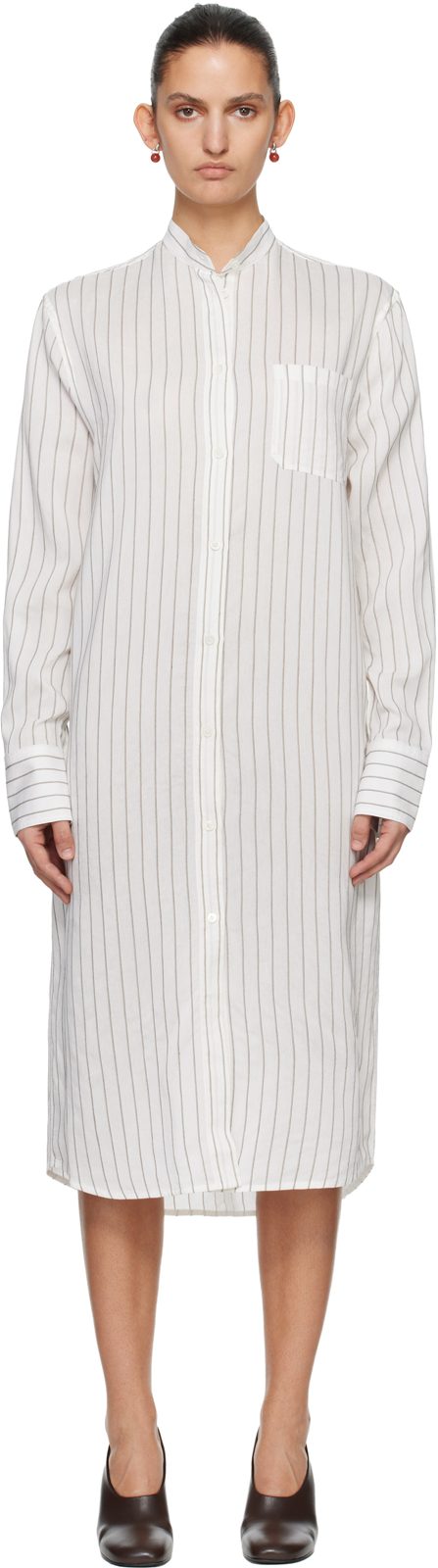 TOTEME White Striped Summer Tunic Midi Dress 261771F054008