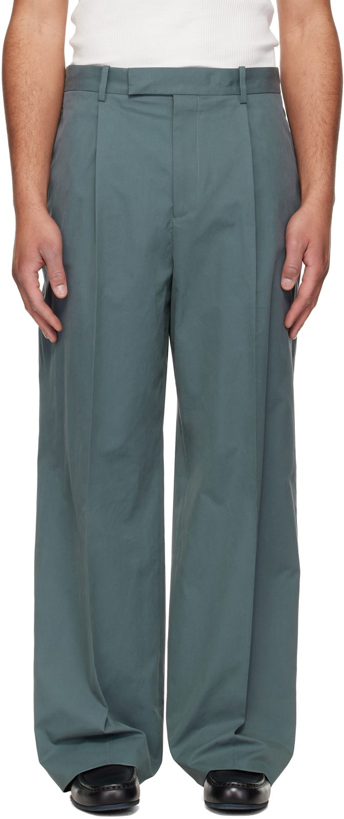 Blue Cotton Drill Trousers 261249M191018