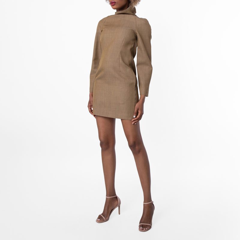 Tailored Wool Zipped Mini Dress_Beige/Honey