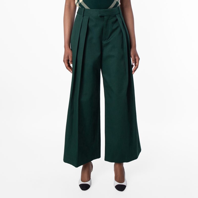Pleated Cotton Wide-Leg Trousers_Ivy