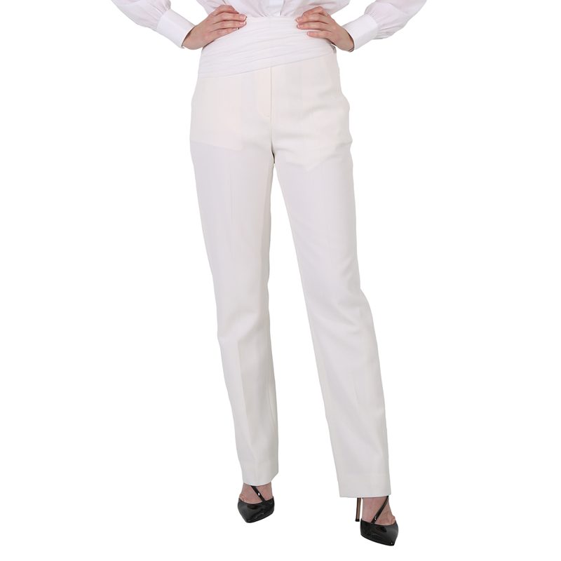 Ladies Optic White Sash Detail Technical Wool Tailored Trousers_Optic White