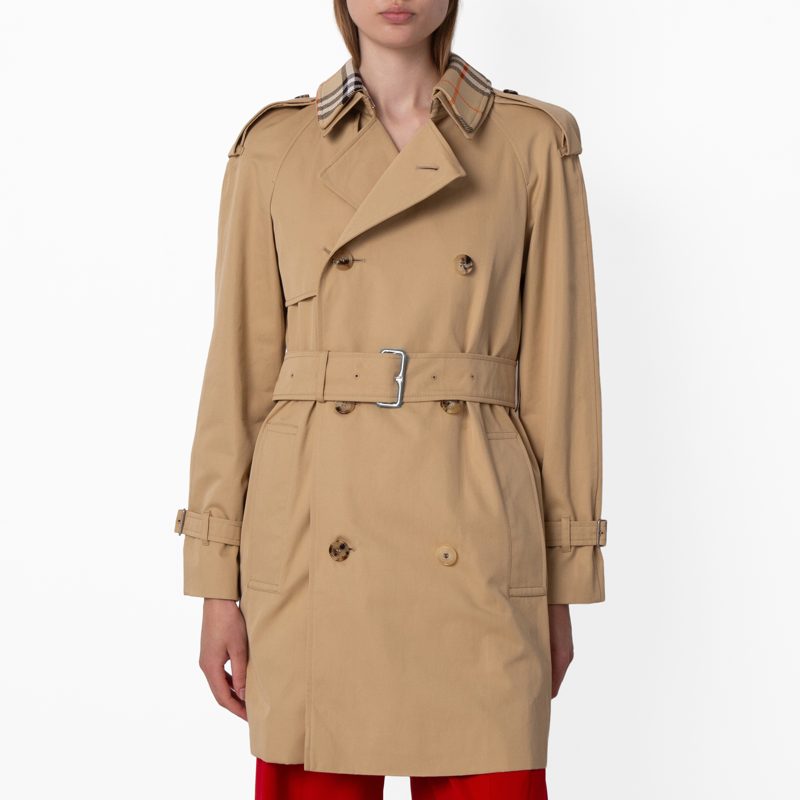 Short Gabardine Belted Trench Coat_Flax