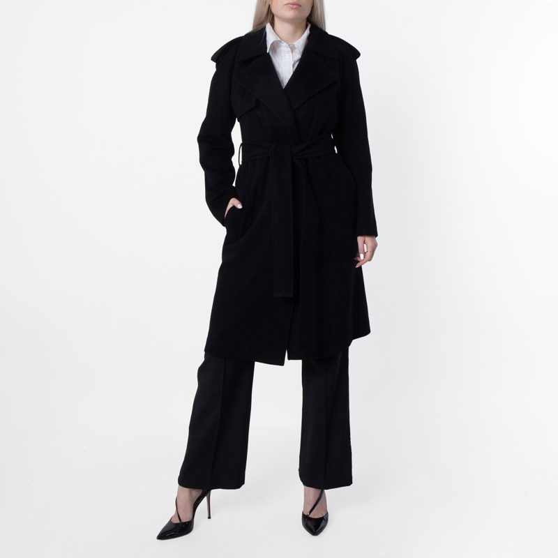 Cashmere Wrap Belted Trench Coat_Black