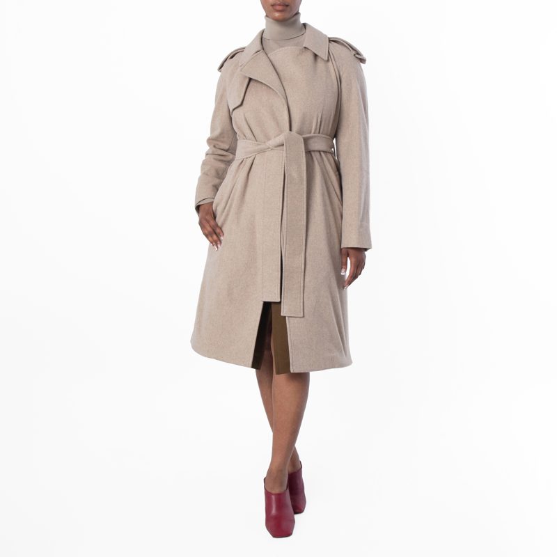 Cashmere Wrap Belted Trench Coat_Flax