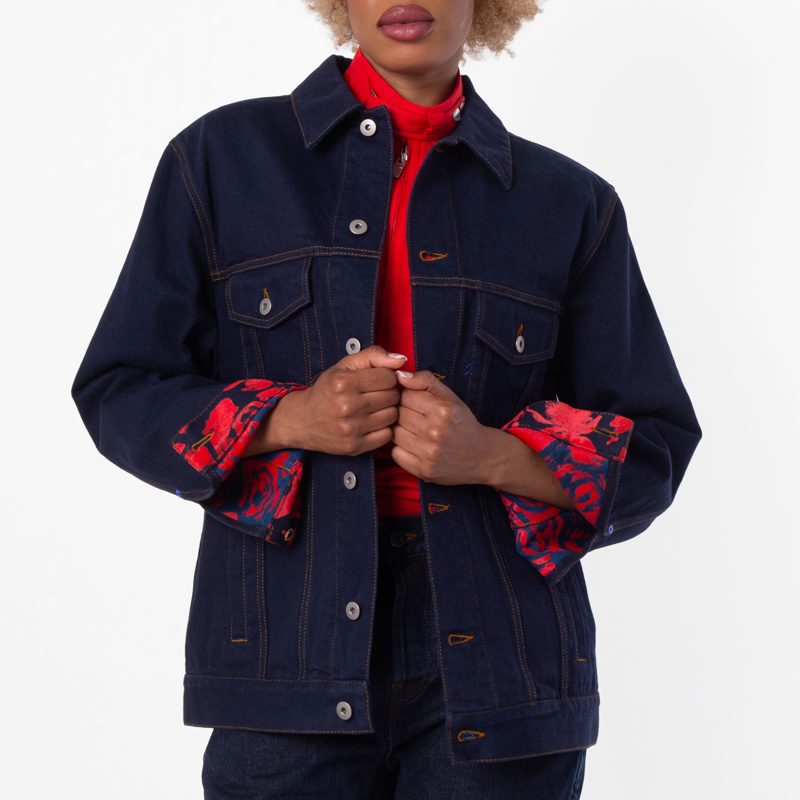 Womens Indigo Blue Logo-Patch Denim Jacket_Indigo Blue