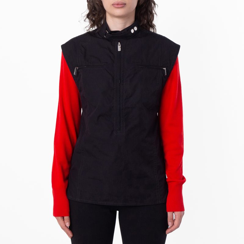 Half-Zip Sleeveless Cotton Top_Black