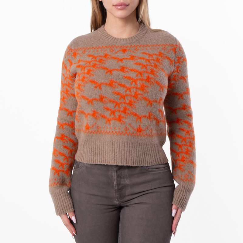 Cropped Fox Jacquard Wool Sweater_Linden/Orange